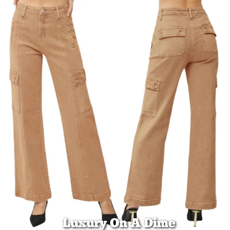 RISEN Cargo High-Rise Waist Denim Straight Leg 90s Retro Utility Jean Pants Comfortable Stretch Denim Jeans RISEN Cargo High-Rise Waist Denim Straight Leg 90s Retro Utility Jean Pants Comfortable Stretch Denim Jeans