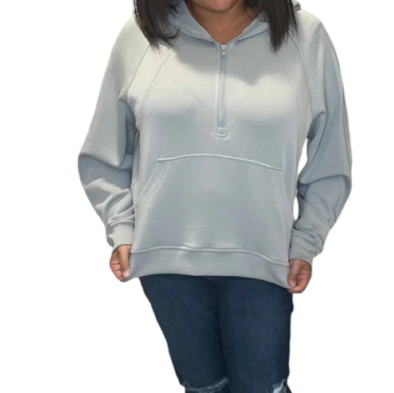 Scuba Half-Zip Hooded In Cloud Hoodie with Velcro Closure Adjustable Secure