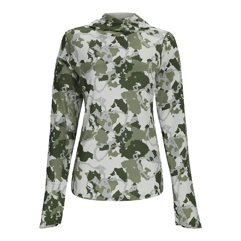 Simms Womens SolarFlex UPF50 Hoody | Regiment Camo Clover Hoodie with Side Slits Relaxed Casual Simms Womens SolarFlex UPF50 Hoody | Regiment Camo Clover Hoodie with Side Slits Relaxed Casual
