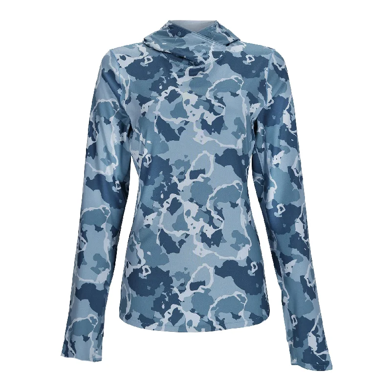 Simms Womens SolarFlex UPF50 Hoody | Regiment Camo Neptune Hoodie with Hem Applique Textured Unique