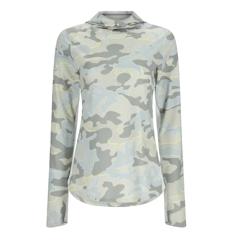 Simms Womens SolarFlex UPF50 Hoody | Woodland Camo Cinder Hoodie with Hem Contrast Bold Stylish Simms Womens SolarFlex UPF50 Hoody | Woodland Camo Cinder Hoodie with Hem Contrast Bold Stylish