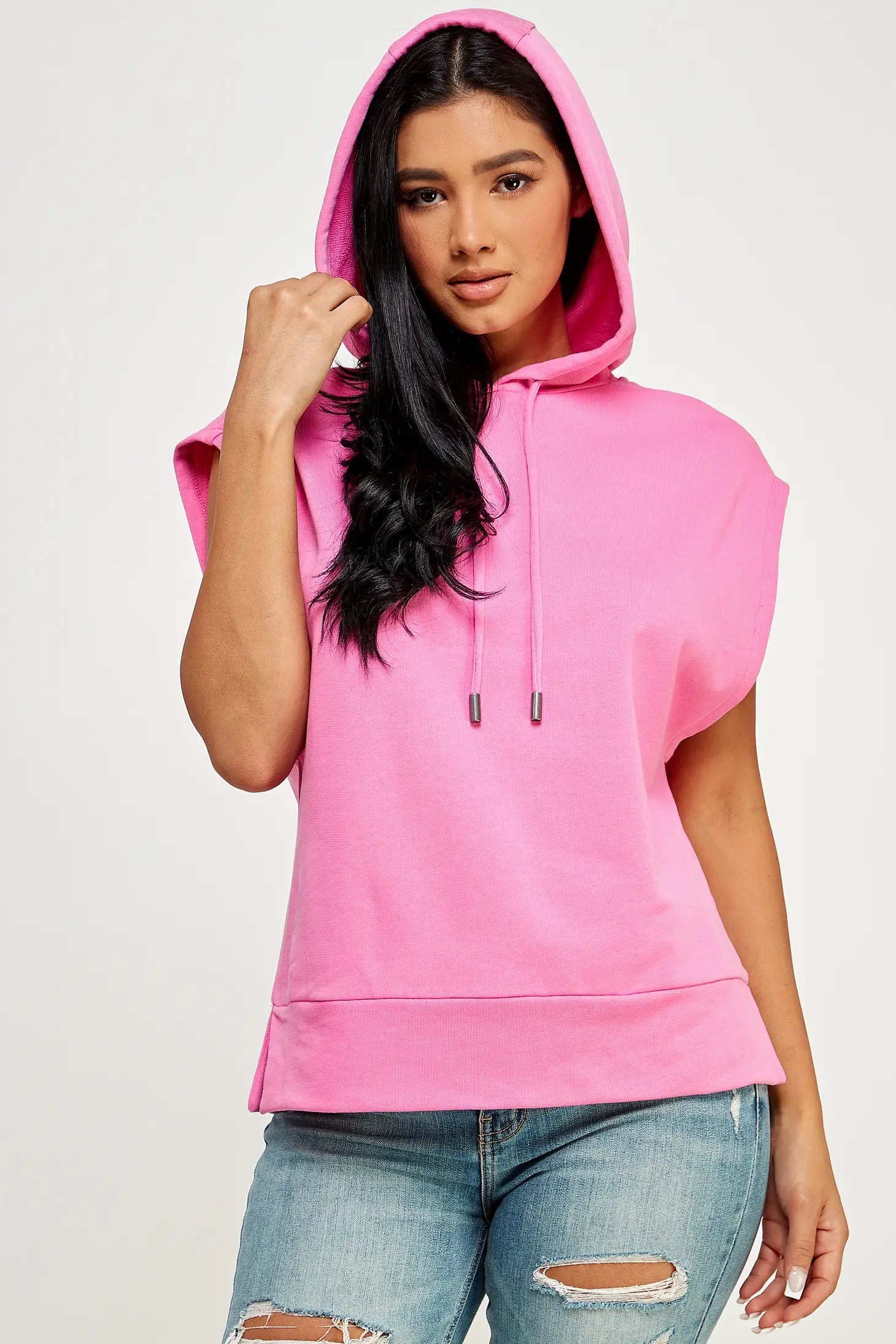 Sleeveless Hoodie Pink Hoodie with Pastel Soft Subtle