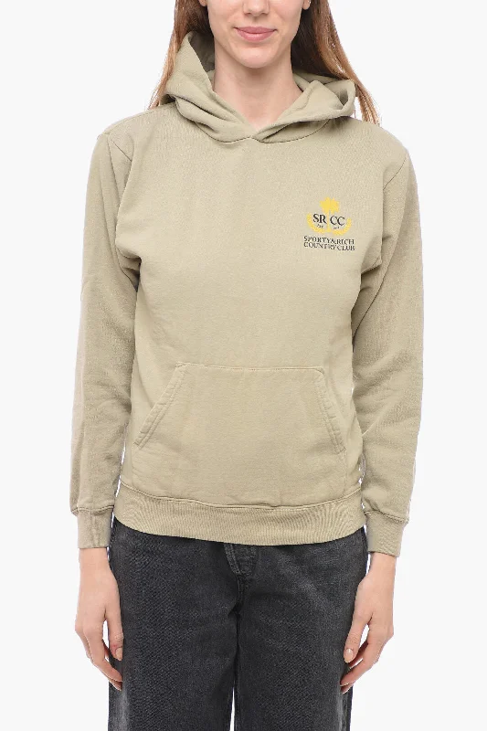 Sporty & Rich Brushed Cotton COUNTRY CLUB Hoodie Hoodie with Puffed Sleeves Voluminous Trendy Sporty & Rich Brushed Cotton COUNTRY CLUB Hoodie Hoodie with Puffed Sleeves Voluminous Trendy