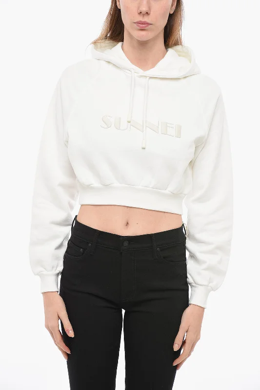 SUNNEI Cropped Fit Hoodie with Embroidered Logo Hoodie with Crew Neck Simple Timeless SUNNEI Cropped Fit Hoodie with Embroidered Logo Hoodie with Crew Neck Simple Timeless