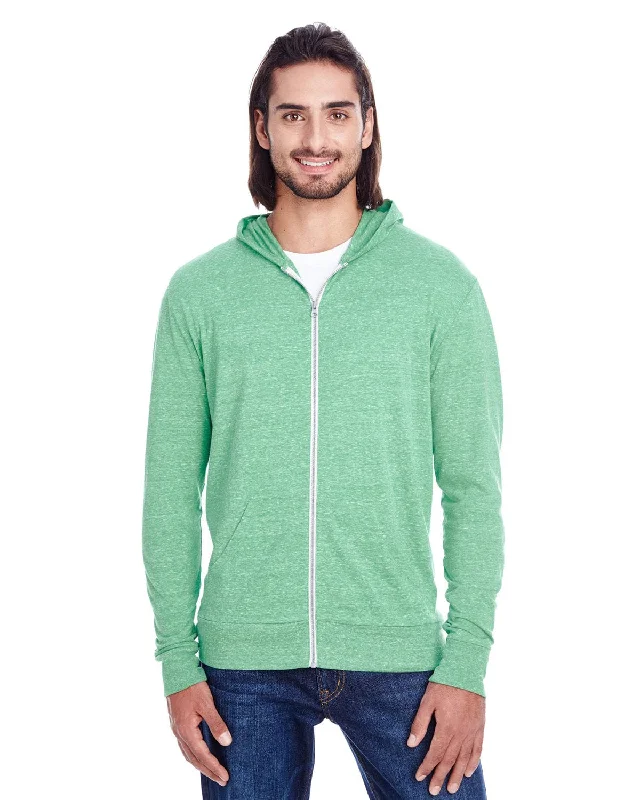 Threadfast Apparel Unisex Triblend Full-Zip Hoodie | Green Triblend Hoodie with Half-Zip Sporty Casual Threadfast Apparel Unisex Triblend Full-Zip Hoodie | Green Triblend Hoodie with Half-Zip Sporty Casual