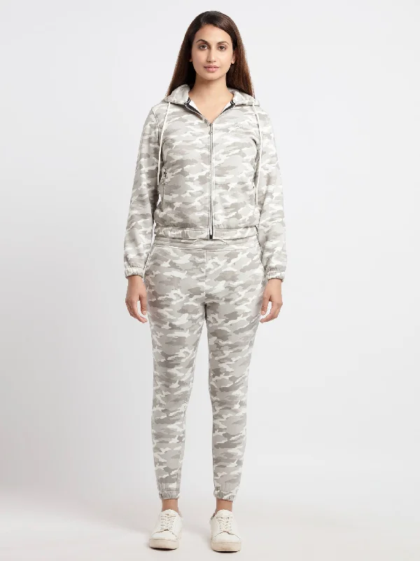 Women's Camo Hooded Tracksuit Hoodie with Hem Drawcord Adjustable Customizable