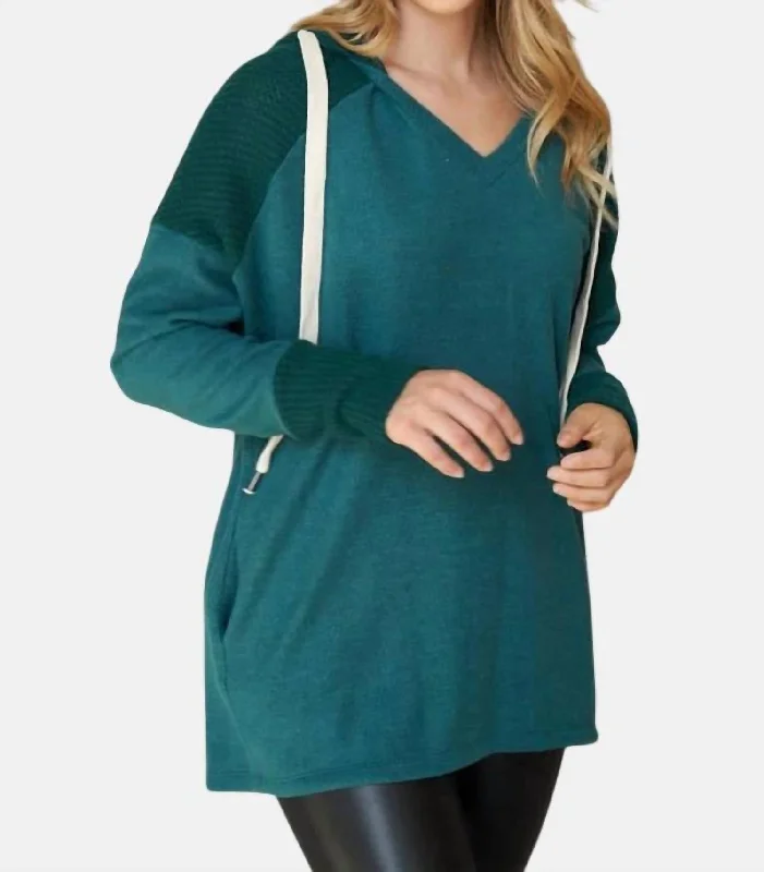 Two Tone Fuzzy Hoodie In Green Hoodie with Hem Patch Decorative Personalized