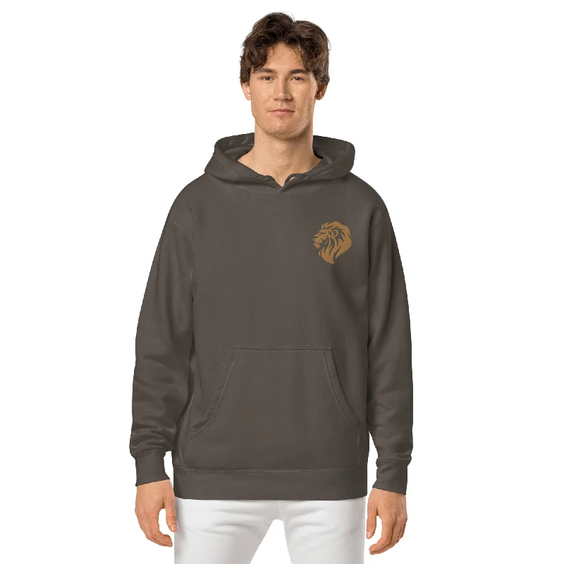 Regal Lion Embroidered Design Unisex Pigment-Dyed Hoodie Hoodie with Turtle Neck Cozy Winter Regal Lion Embroidered Design Unisex Pigment-Dyed Hoodie Hoodie with Turtle Neck Cozy Winter
