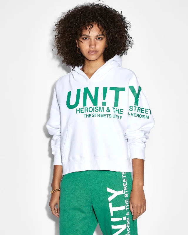 UNITY SLOUCH HOODIE WHITE Hoodie with Typography Text Message