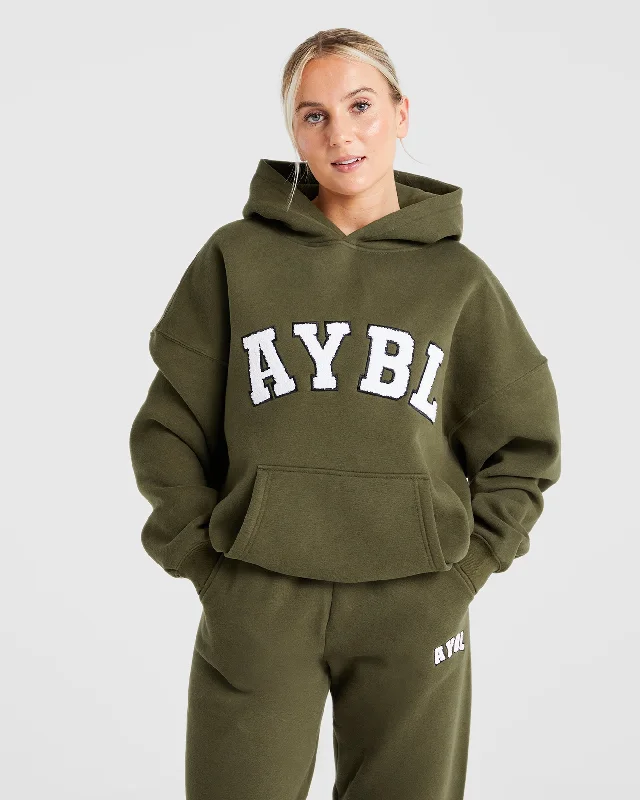 Varsity Oversized Hoodie - Khaki Hoodie with Metallic Shiny Futuristic