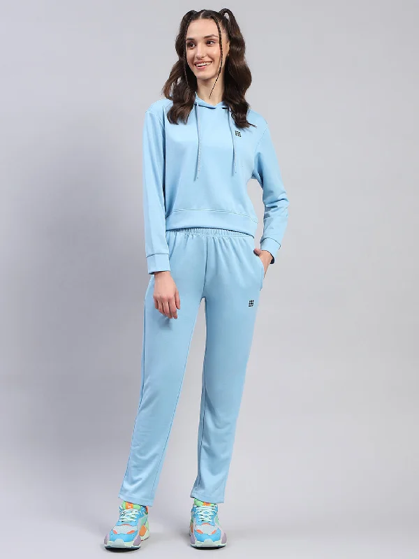 Women Blue Solid Hooded Full Sleeve Tracksuit Hoodie with Belted Waist Structured Tailored Women Blue Solid Hooded Full Sleeve Tracksuit Hoodie with Belted Waist Structured Tailored