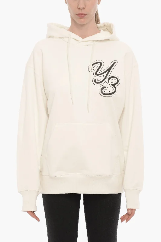 Y-3 by Yohji Yamamoto ADIDAS Cotton Hoodie with Embossed Monogram Hoodie with Oversized Fit Loose Comfortable Y-3 by Yohji Yamamoto ADIDAS Cotton Hoodie with Embossed Monogram Hoodie with Oversized Fit Loose Comfortable