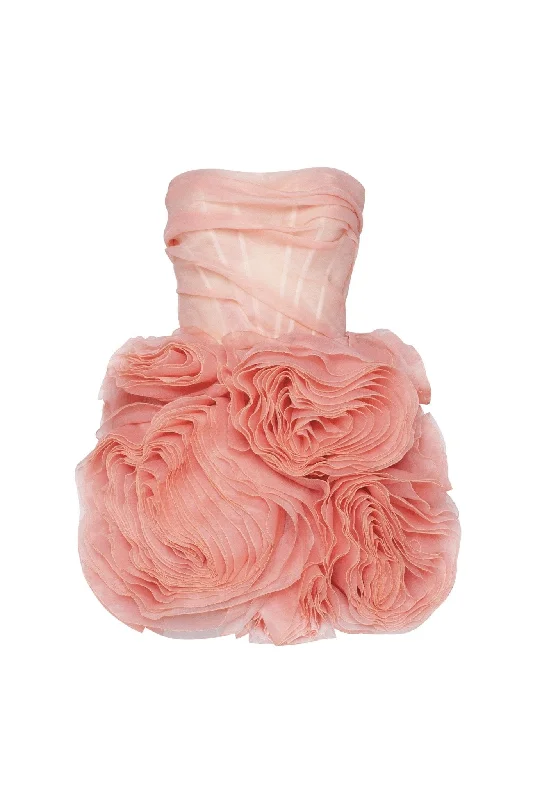 Appliquéd organza coral mini dress