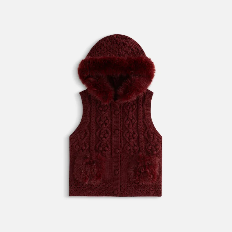Kith Women Hartley Knit Fur Hooded Vest - Haut Hoodie with High Neck Warm Protective Kith Women Hartley Knit Fur Hooded Vest - Haut Hoodie with High Neck Warm Protective