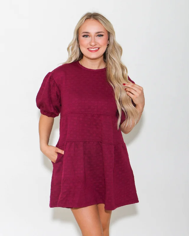 Quilted Mini Dress in Raspberry