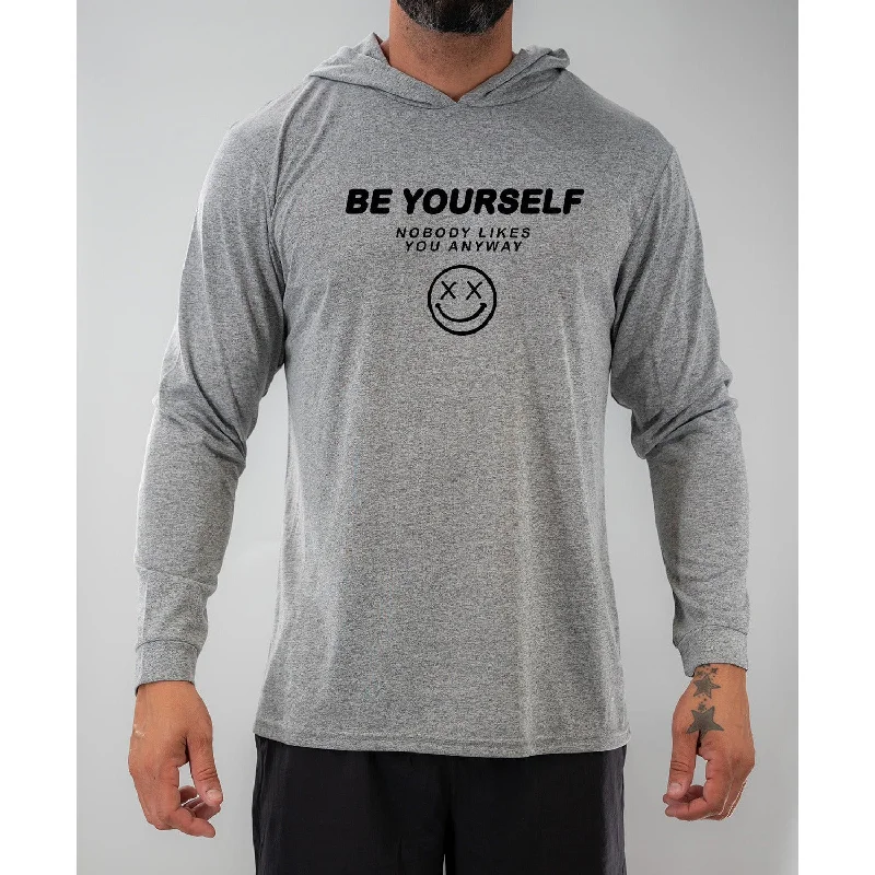 Salty Savage Unisex "Be Yourself" Long Sleeve Hooded Performance UPF 50+ Fishing Tee Hoodie with Drop Shoulder Relaxed Streetwear Salty Savage Unisex "Be Yourself" Long Sleeve Hooded Performance UPF 50+ Fishing Tee Hoodie with Drop Shoulder Relaxed Streetwear