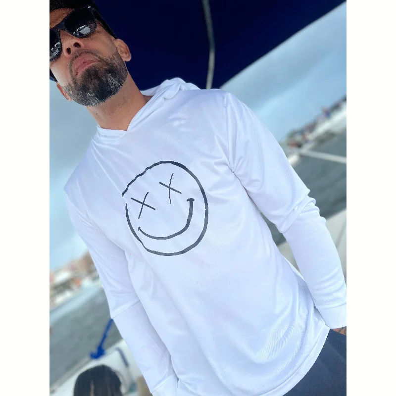 Salty Savage Unisex "OG Smile" Long Sleeve Hooded Performance UPF 50+ Fishing Tee Hoodie with Rolled Sleeves Casual Relaxed Salty Savage Unisex "OG Smile" Long Sleeve Hooded Performance UPF 50+ Fishing Tee Hoodie with Rolled Sleeves Casual Relaxed