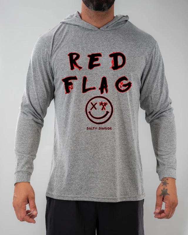 Salty Savage Unisex "RED FLAG" Long Sleeve Hooded Performance UPF 50+ Fishing Tee Hoodie with Monochrome Minimalist Simple Salty Savage Unisex "RED FLAG" Long Sleeve Hooded Performance UPF 50+ Fishing Tee Hoodie with Monochrome Minimalist Simple