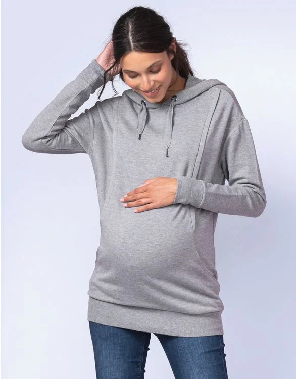 Seraphine Maternity & Nursing Hoodie Pernella Grey Hoodie with Drop Shoulder Relaxed Streetwear Seraphine Maternity & Nursing Hoodie Pernella Grey Hoodie with Drop Shoulder Relaxed Streetwear