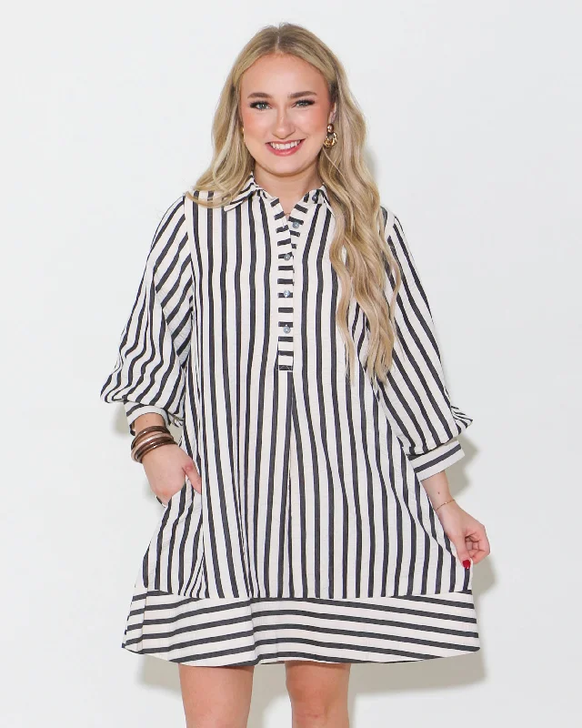 Striped Seersucker Mini Dress Black