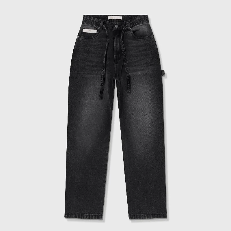 Dirty-Wash Wide-Leg Pants - Black Classic Bootcut Trousers