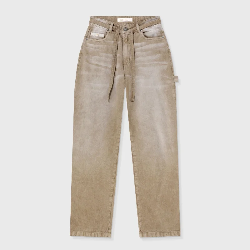 Dirty-Wash Wide-Leg Pants - Sand Chic Faux Leather Pants