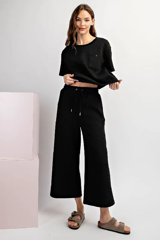 ee:some Textured Cropped Pants BLACK Stylish Paperbag Waist Pants