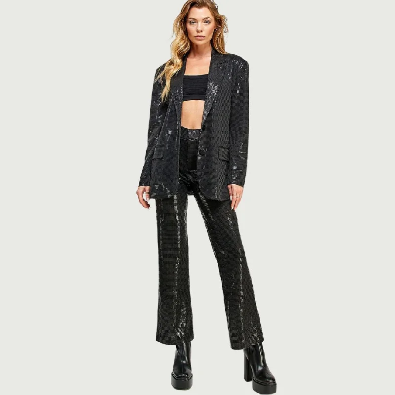 Flowing Sequin Pants (Black) Cozy Fitted Pants