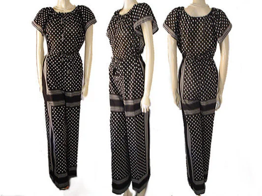 *FROM MY OWN PERSONAL VINTAGE COLLECTION - VINTAGE SAINT TROPEZ WEST DOTS STRIPES PALAZZO PANTS & TOP SET Trendy Printed Pants