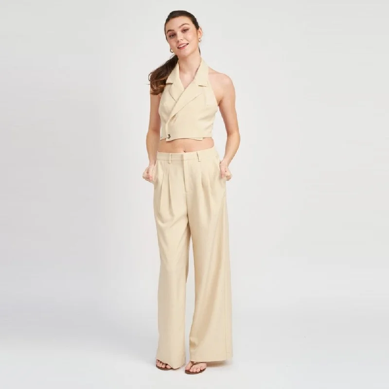 Full Length Pleated Pants (Light Taupe) Chic Black Leggings