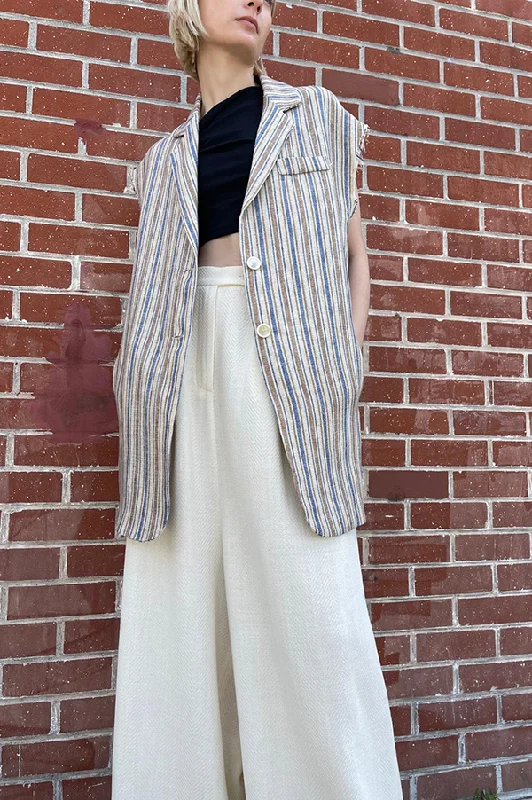 Herringbone Pants in Ivory High-Waist Trousers