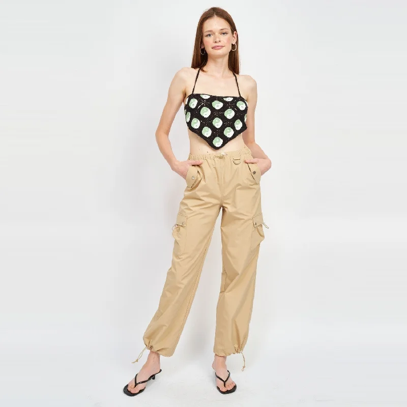 High Rise Cargo Pants (Tan) Elegant Palazzo Trousers
