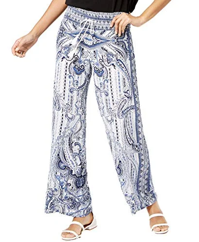 I.N.C. Petite Printed Wide-Leg Pants Comfortable Denim Trousers