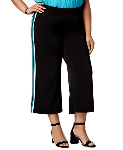 I.N.C. Plus Size Varsity-Stripe Cropped Wide-Leg Pants Elegant Trouser Pants