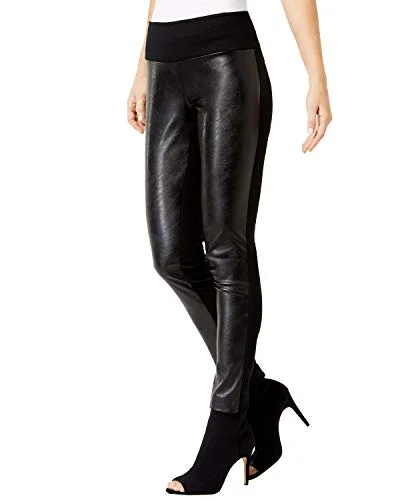 INC Faux-Leather-Front Skinny Pants Comfortable Denim Trousers