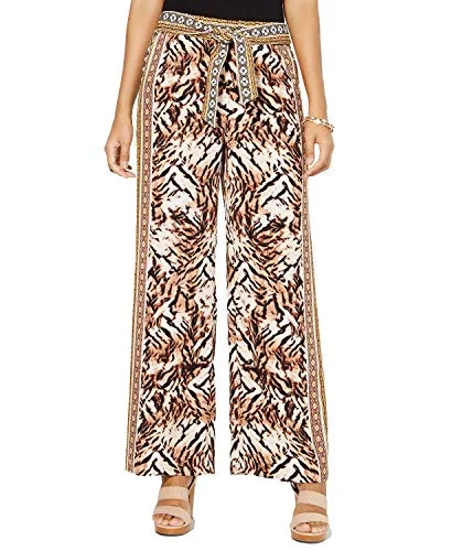 INC Printed Wide-Leg Pants Comfy Zip-Up Pants