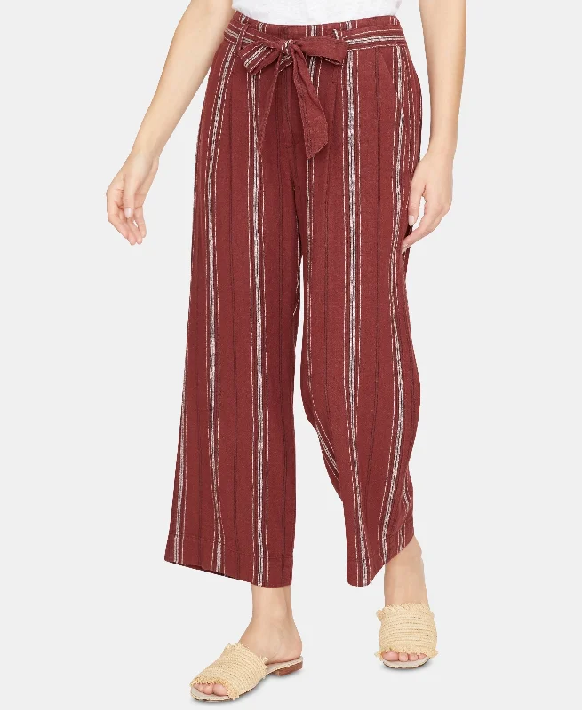Inland Striped Wide-Leg Capri Pants Comfy Cargo Trousers