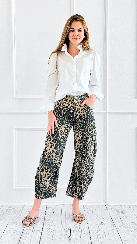 Leopard Print Relaxed Denim Pant Elegant High-Waist Pants