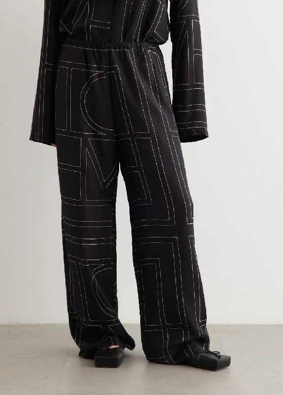 Monogram Silk Pyjama Pants Relaxed Lounge Trousers
