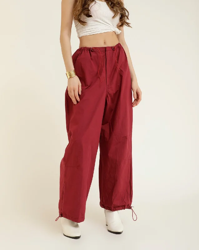 ADJUSTABLE SLIDER PARACHUTE PANTS High-Waist Trousers