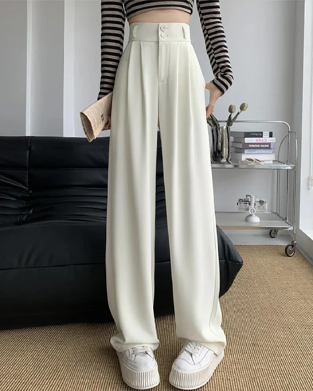 WHITE PLEATED PANTS Comfy High-Waist Jeans