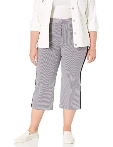 Plus Size Striped Cropped Pants Chic Wool Trousers