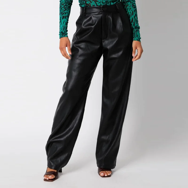 Pu Devon Pants (Black) Stylish Elastic Waist Pants