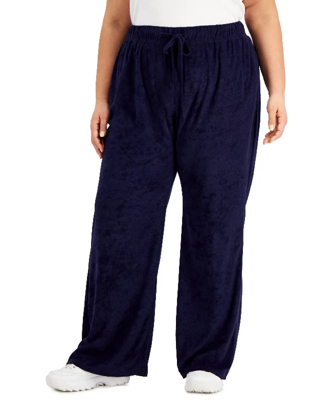 Rebellious One Trendy Plus Size Loop Terry Wide-Leg Pants Stylish Paperbag Waist Pants Rebellious One Trendy Plus Size Loop Terry Wide-Leg Pants Stylish Paperbag Waist Pants