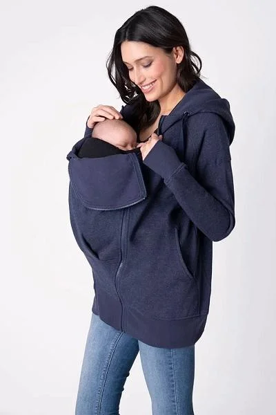 Seraphine Maternity & Nursing & Babywearing 3-in-1 Hoodie Navy Connor Hoodie with Hem Ribbing Snug Secure Seraphine Maternity & Nursing & Babywearing 3-in-1 Hoodie Navy Connor Hoodie with Hem Ribbing Snug Secure