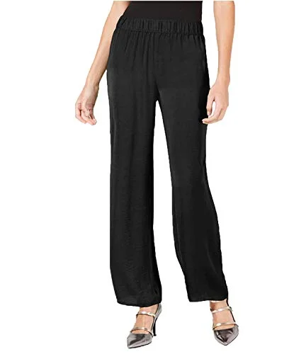 Smocked-Waist Washed-Satin Pants Warm Wool Trousers