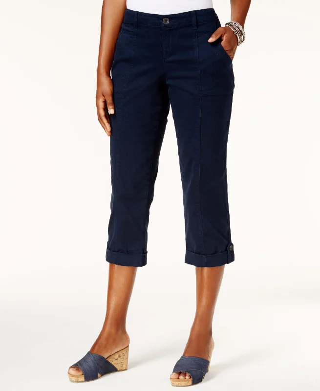 Style & Co Button Cuff Capri Pants Comfortable Wide-Leg Pants