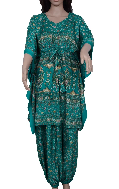 Sushila Vintage Blend Silk Sari upcycled Aladdin Pants Kafthan Top Teal Blue Classic Straight-Leg Pants Sushila Vintage Blend Silk Sari upcycled Aladdin Pants Kafthan Top Teal Blue Classic Straight-Leg Pants