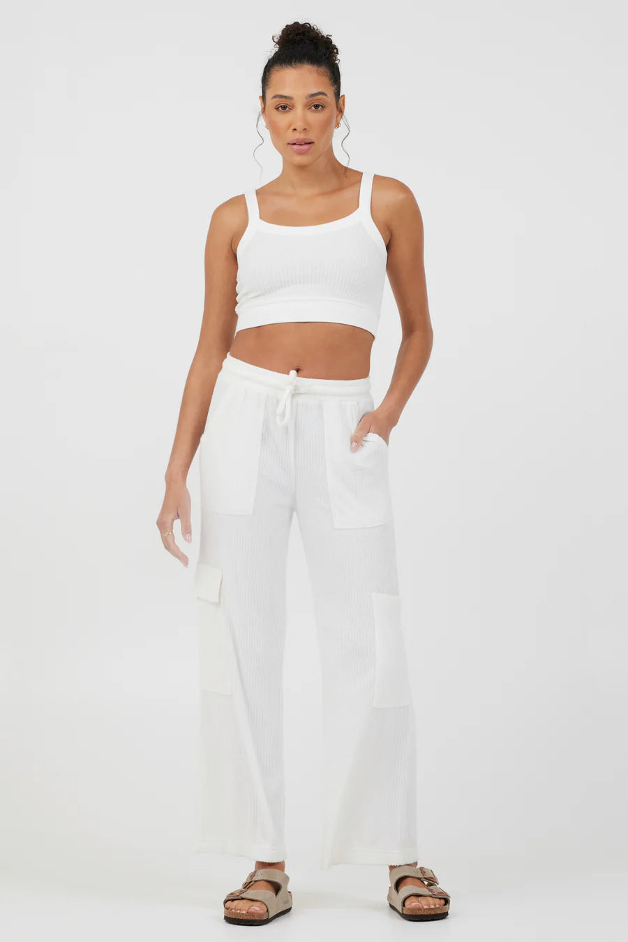 Terry Cargo Pants - White Chic Slim Fit Pants