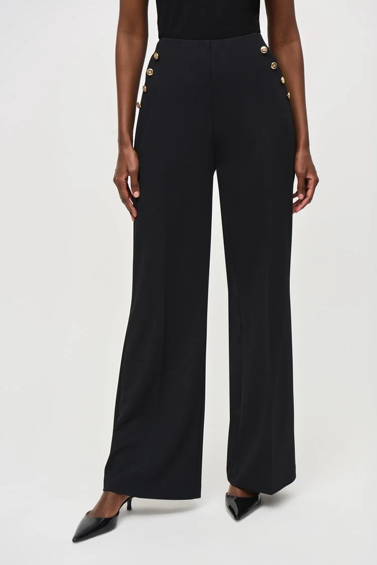 Wide-Leg Pull-On Pants - Black Slim-Fit Khaki Pants